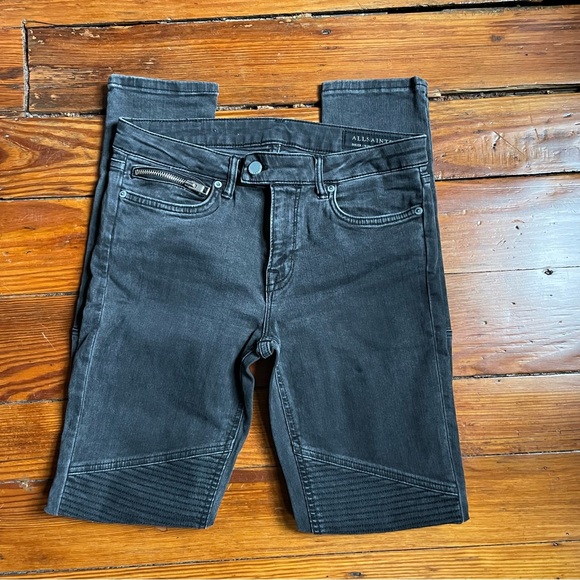All Saints Moto Biker Skinny Jeans Size 28 Washed Black - Picture 4 of 13
